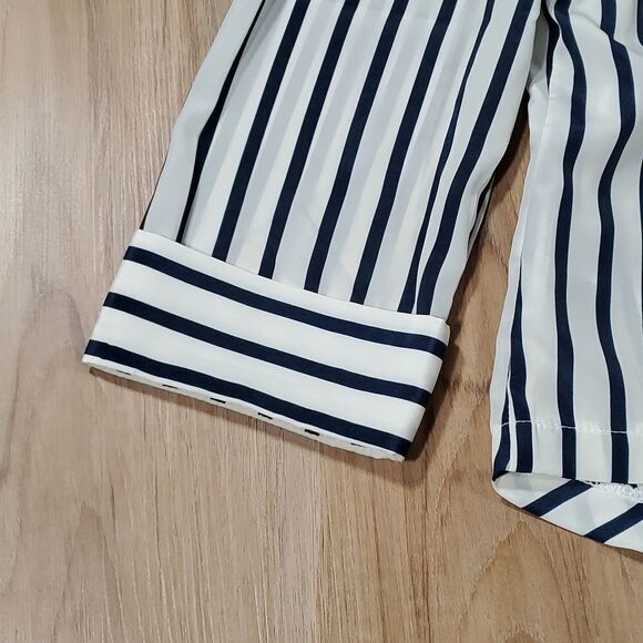 🔺️Ali & Kris Blue & White Striped Open Front Lightweight Blazer Small - Picture 3 of 8